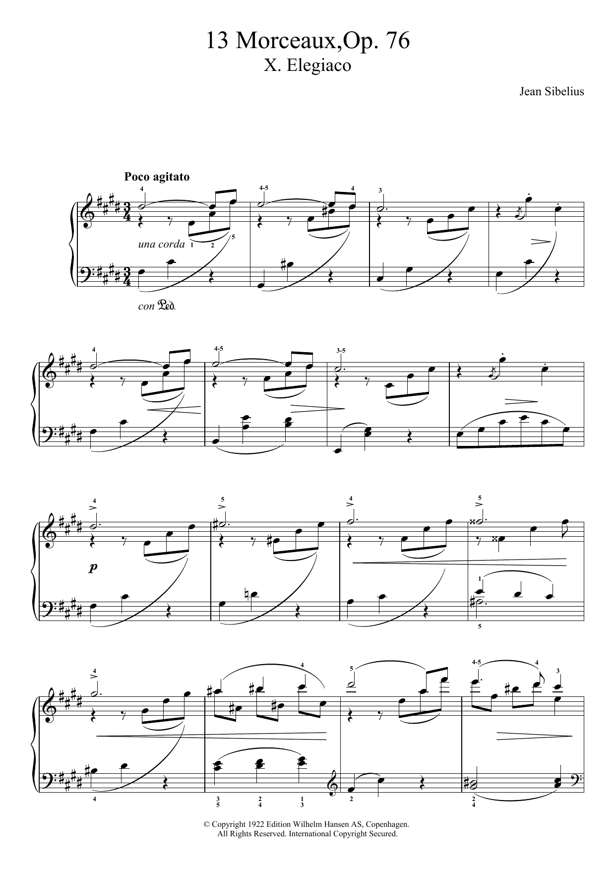 Jean Sibelius 13 Morceaux, Op.76 - X. Elegiaco sheet music notes and chords arranged for Piano Solo
