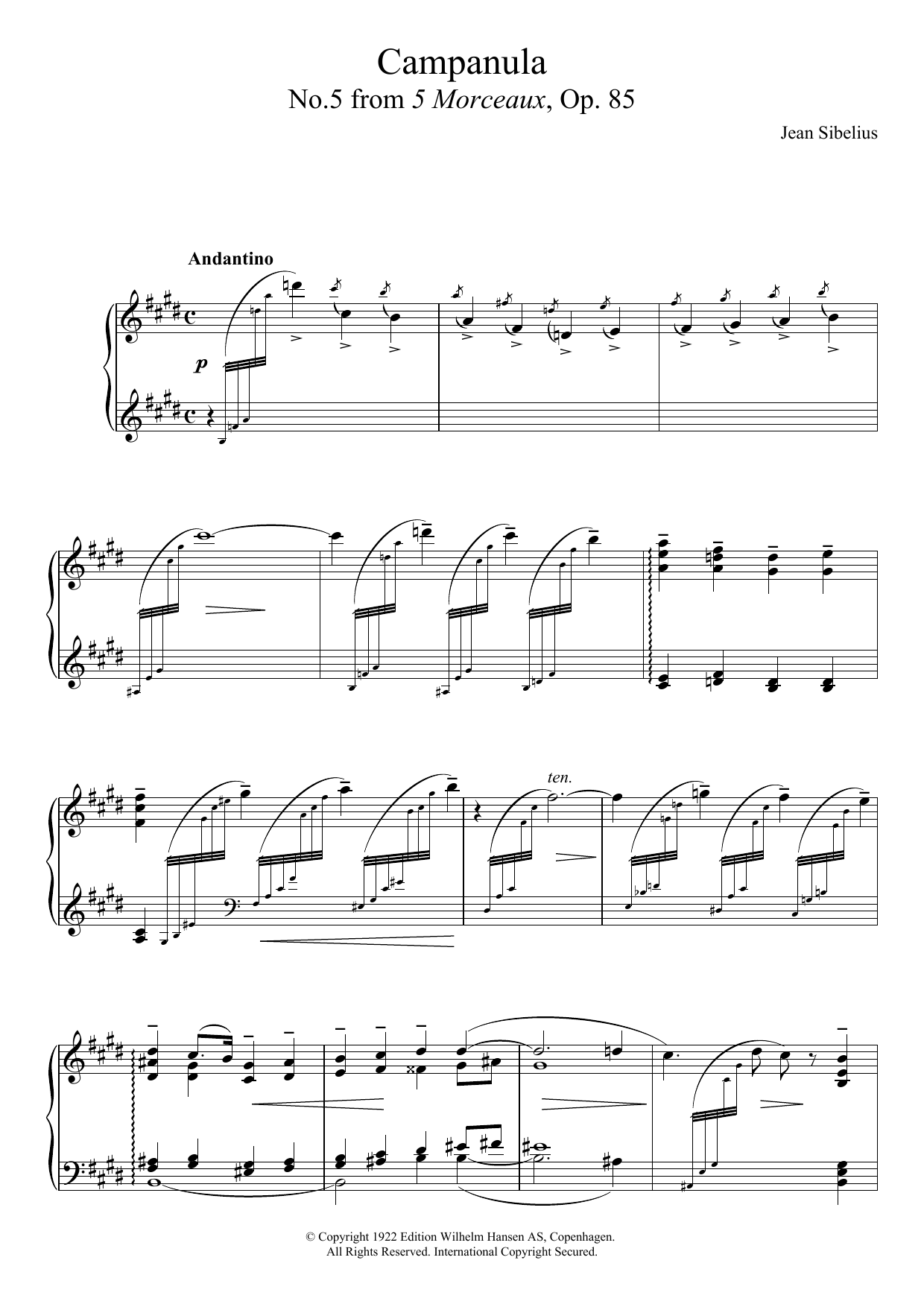 Jean Sibelius 5 Morceaux, Op.85 - V. Campanula sheet music notes and chords arranged for Piano Solo