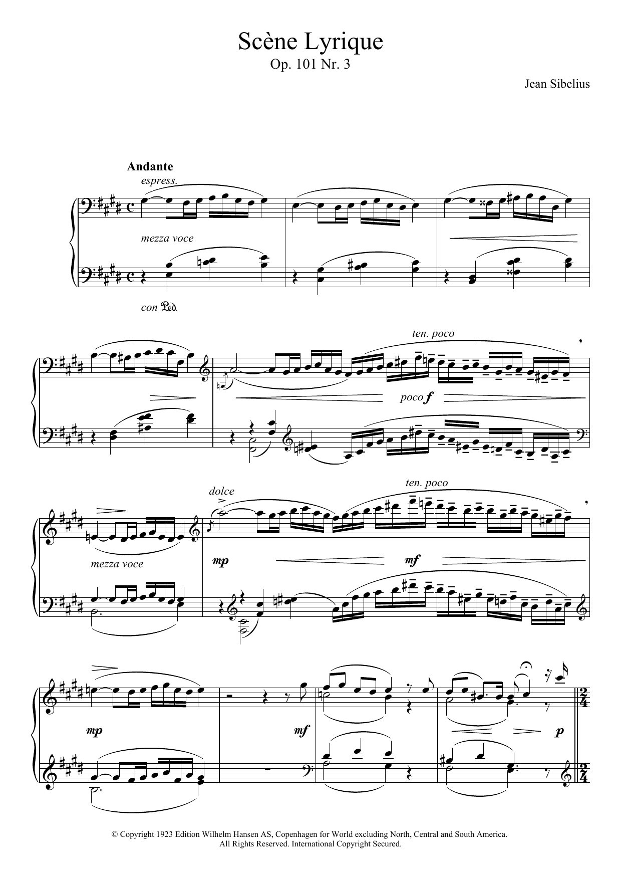 Jean Sibelius 5 Morceaux Romantiques, Op.101 - III. Scene Lyrique sheet music notes and chords arranged for Piano Solo