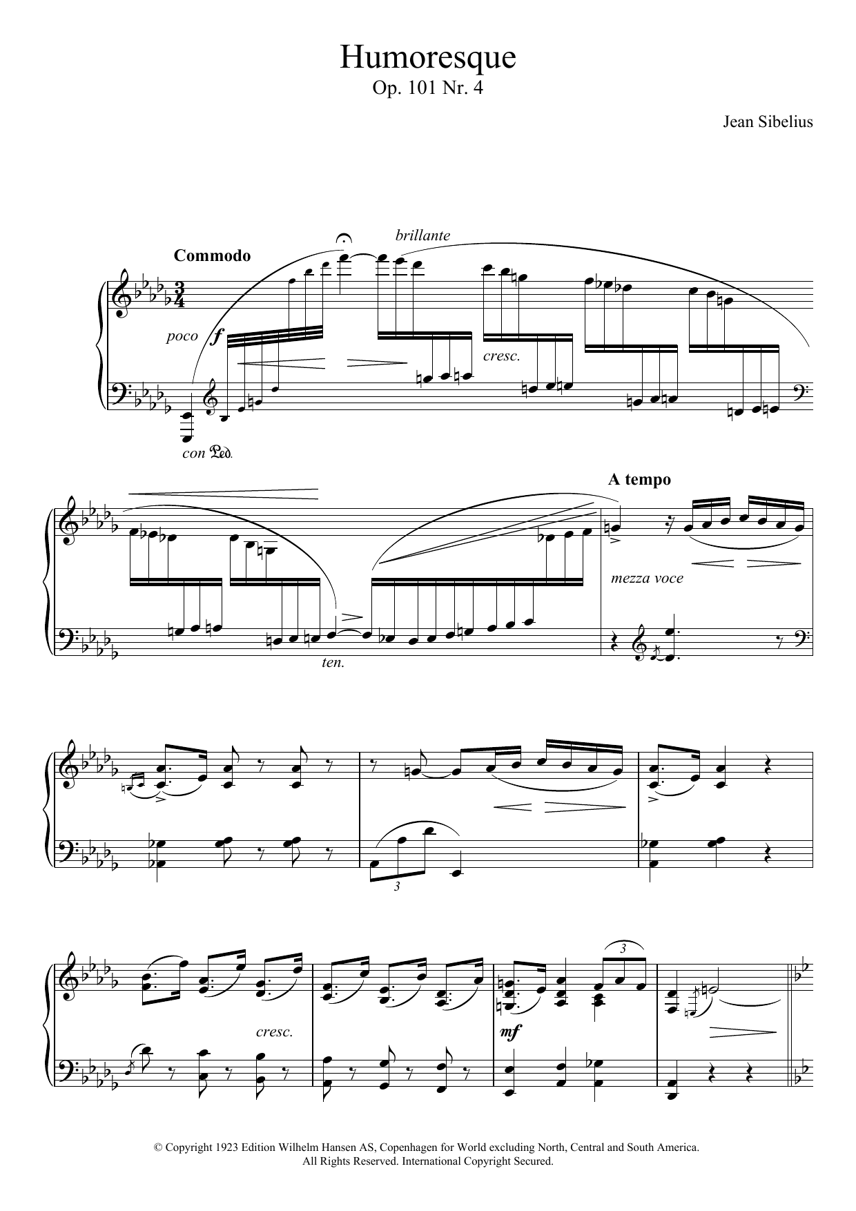 Jean Sibelius 5 Morceaux Romantiques, Op.101 - IV. Humoresque sheet music notes and chords arranged for Piano Solo
