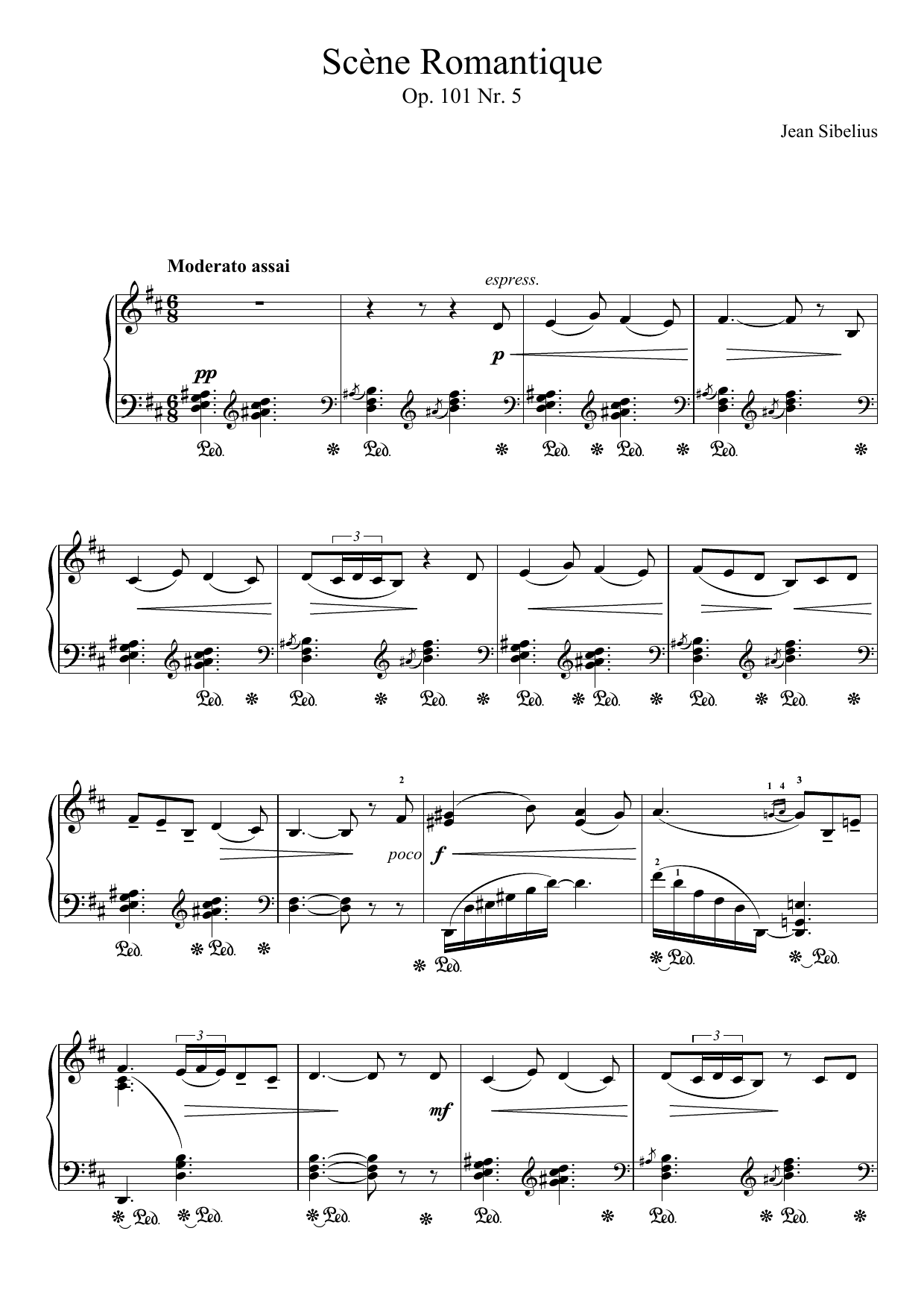 Jean Sibelius 5 Morceaux Romantiques, Op.101 - V. Scene Romantique sheet music notes and chords arranged for Piano Solo