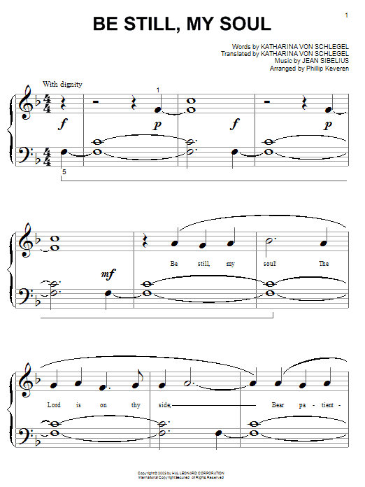 Jean Sibelius Be Still My Soul (arr. Phillip Keveren) sheet music notes and chords arranged for Big Note Piano