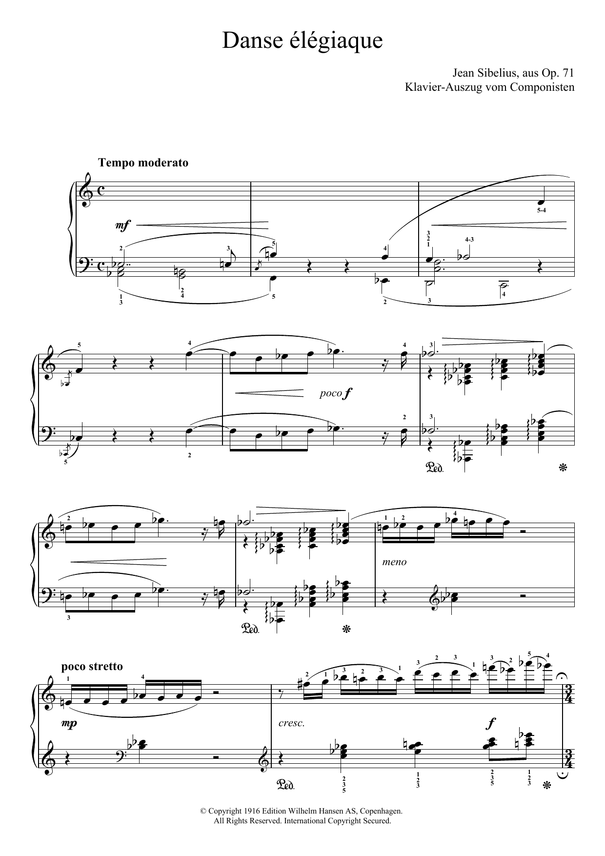 Jean Sibelius Danse Elegiaque (From Scaramouche, Op.71) sheet music notes and chords arranged for Piano Solo