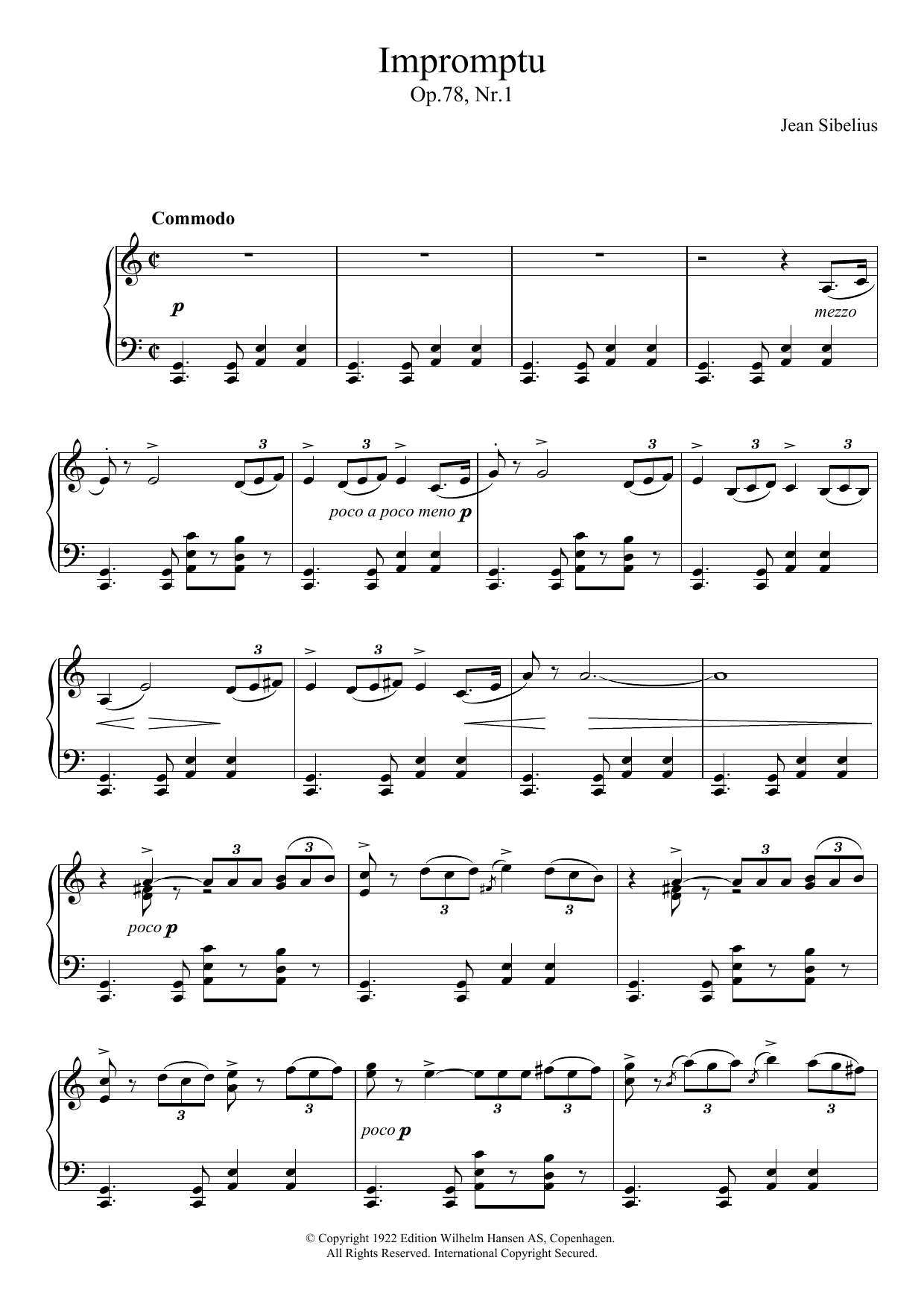 Jean Sibelius Impromptu, Op.78 No.1 sheet music notes and chords arranged for Piano Solo