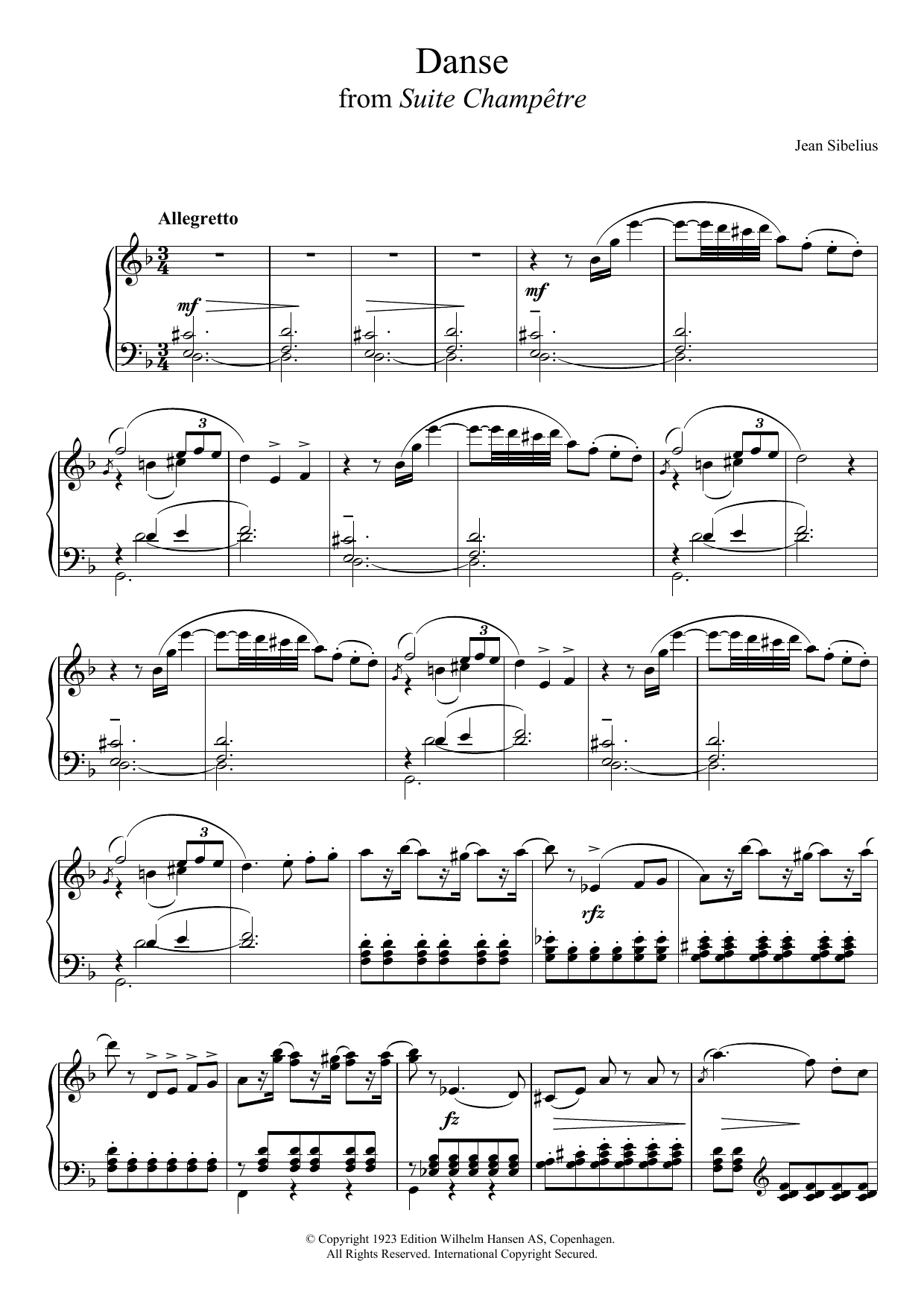 Jean Sibelius Suite Champetre, Op.98B - III. Danse sheet music notes and chords arranged for Piano Solo