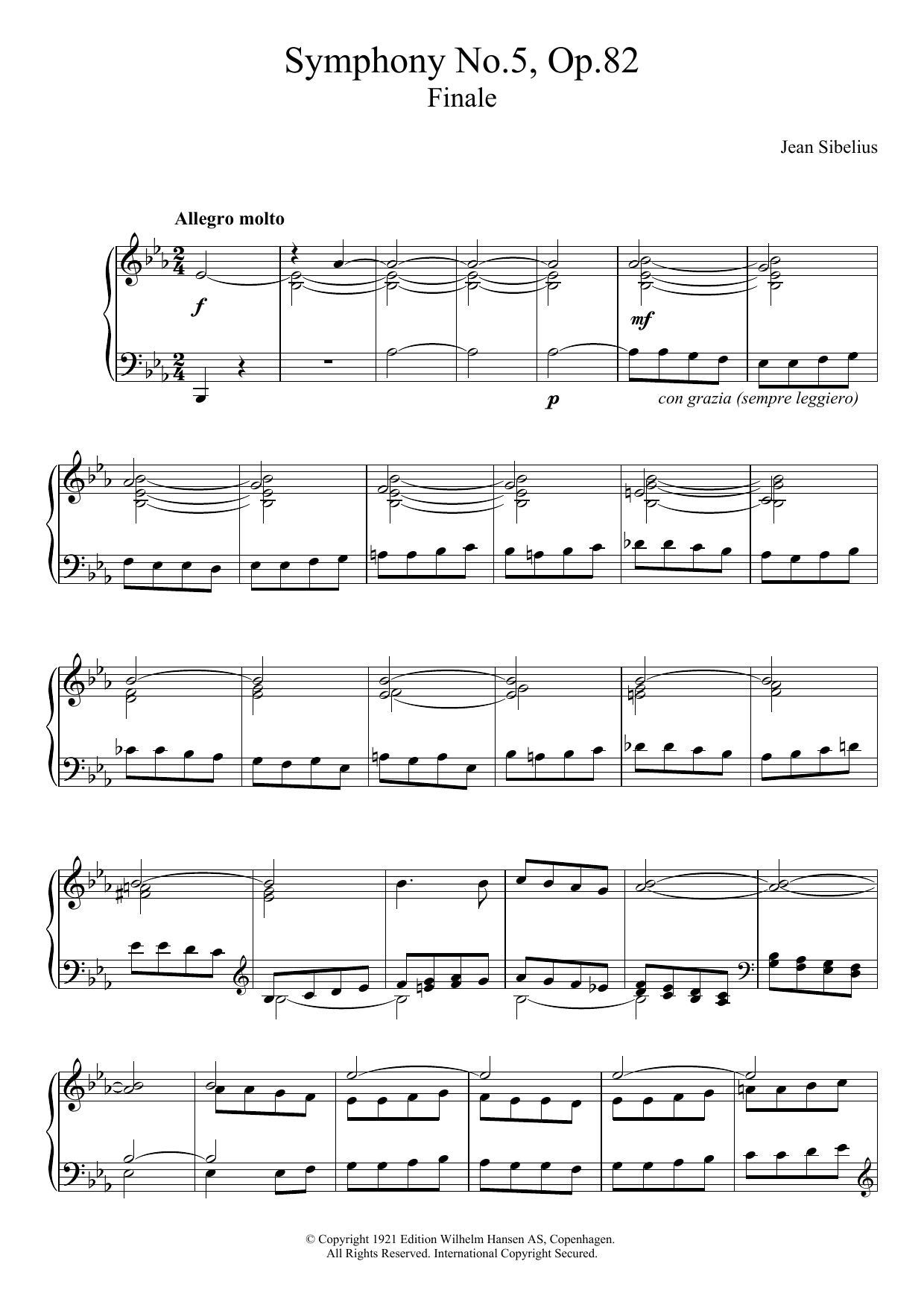 Jean Sibelius Symphony No.5, Op.82 (Finale) sheet music notes and chords arranged for Piano Solo