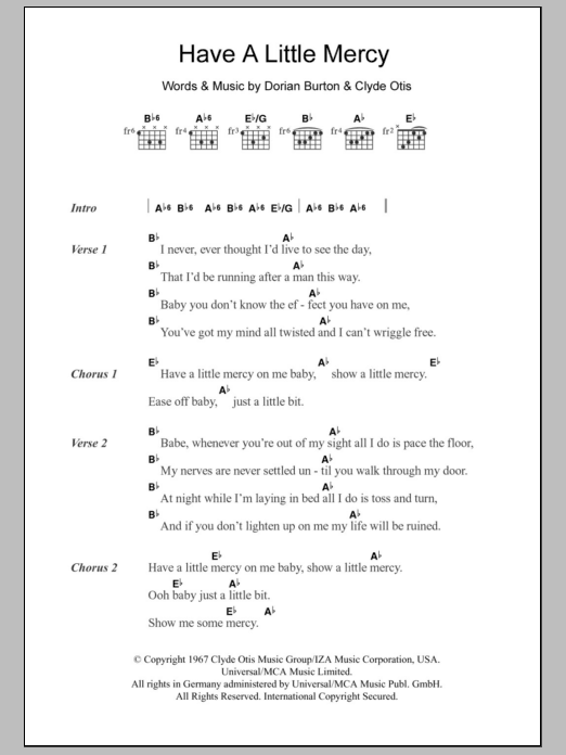 Jean Wells Have A Little Mercy sheet music notes and chords arranged for Guitar Chords/Lyrics
