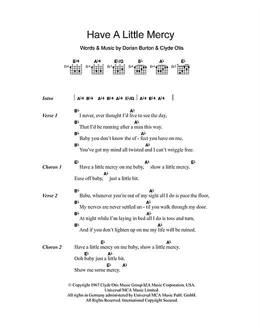 Jean Wells Have A Little Mercy sheet music notes and chords arranged for Guitar Chords/Lyrics