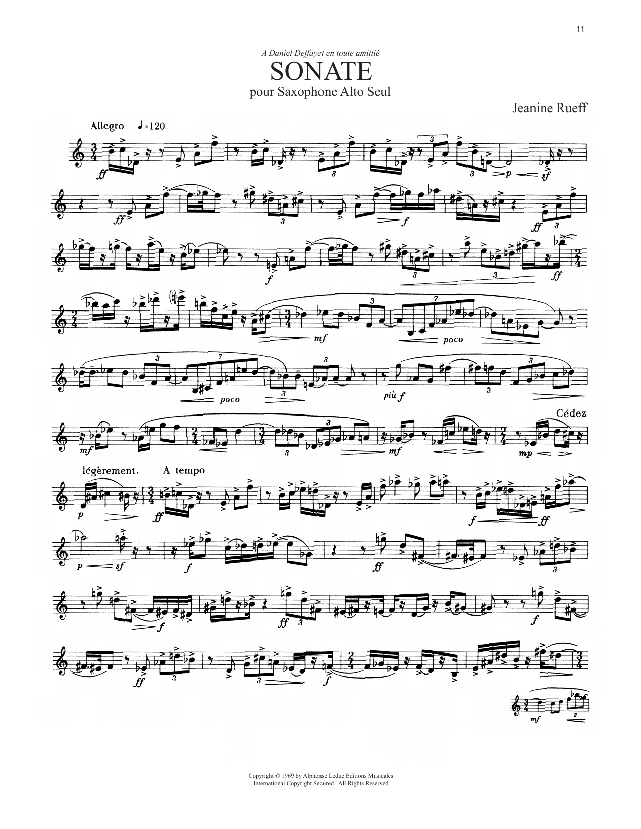 Jeanine Rueff Sonate sheet music notes and chords arranged for Alto Sax Solo