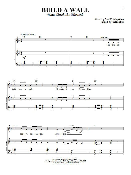 Jeanine Tesori Build A Wall sheet music notes and chords arranged for Piano & Vocal