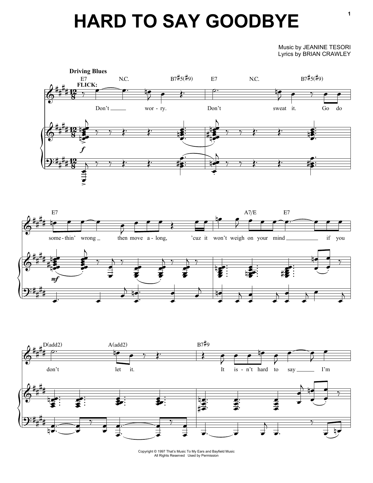 Jeanine Tesori Hard To Say Goodbye sheet music notes and chords arranged for Piano & Vocal