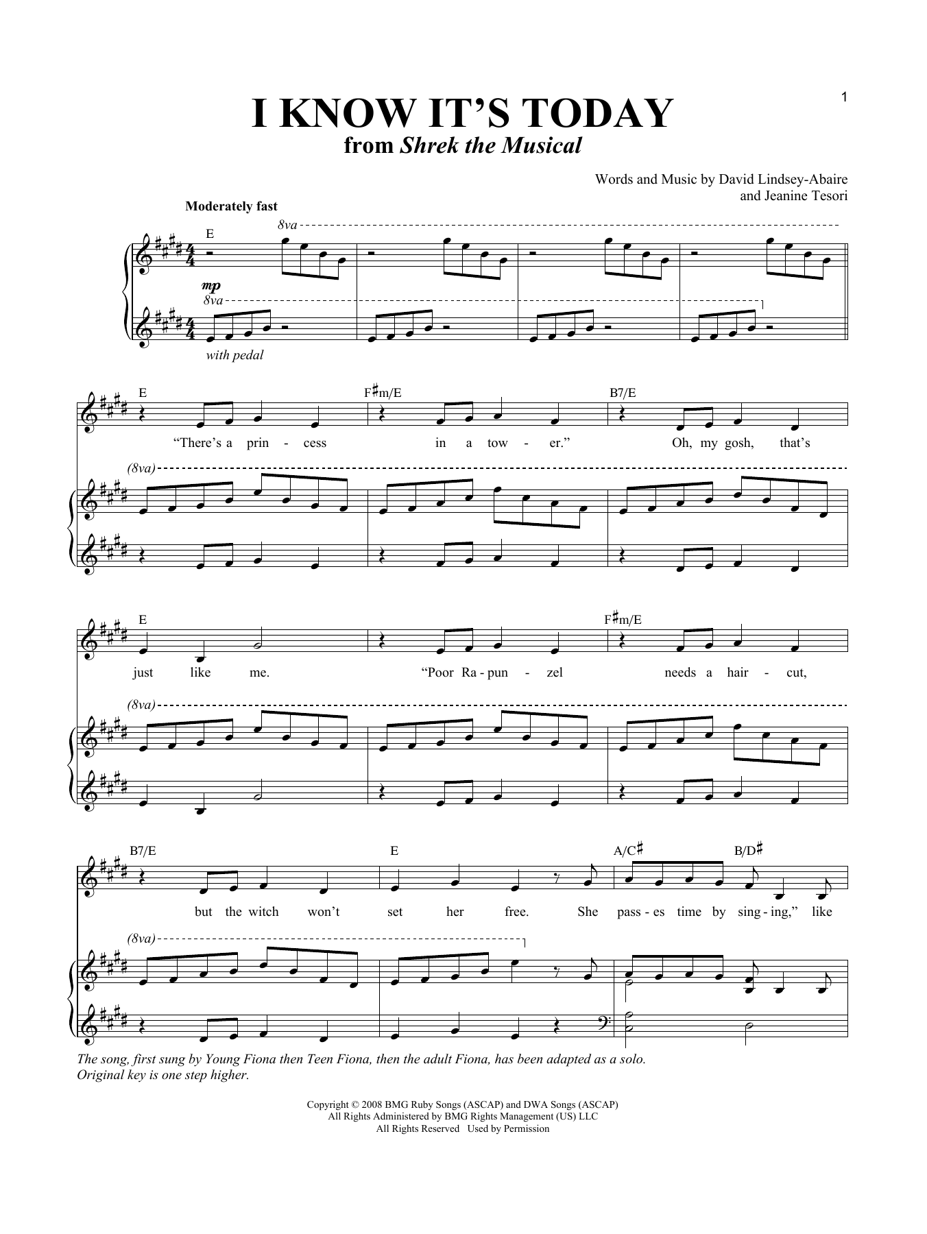 Jeanine Tesori I Know It's Today (Young Fiona and Teen Fiona) sheet music notes and chords arranged for Piano & Vocal