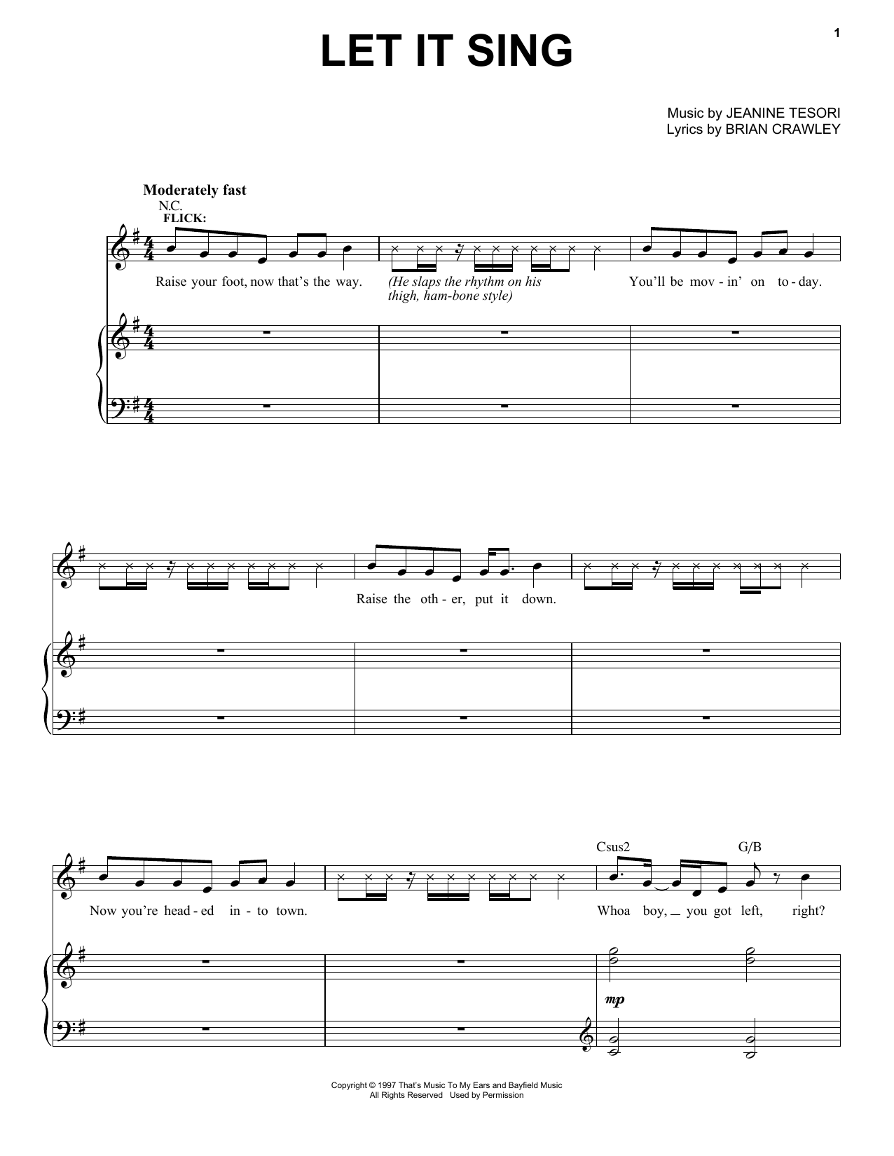 Jeanine Tesori Let It Sing sheet music notes and chords arranged for Piano & Vocal