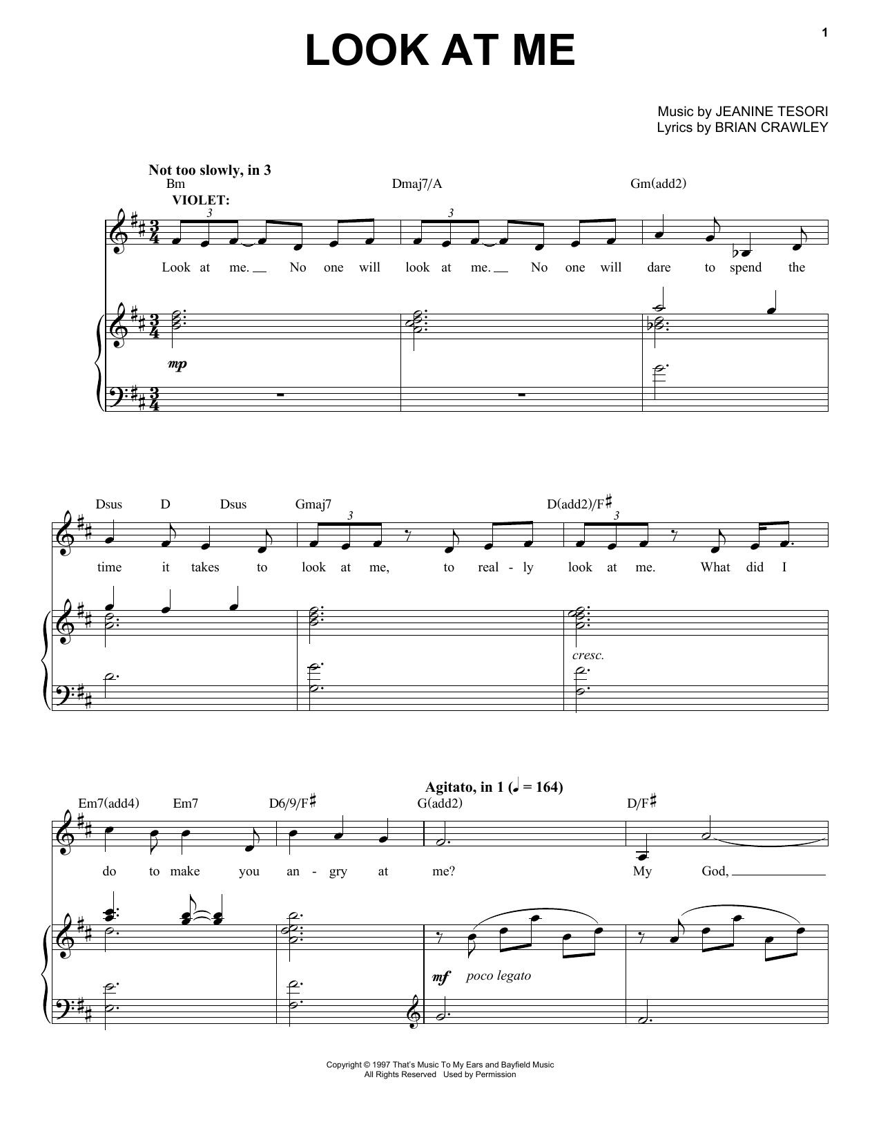 Jeanine Tesori Look At Me sheet music notes and chords arranged for Piano & Vocal