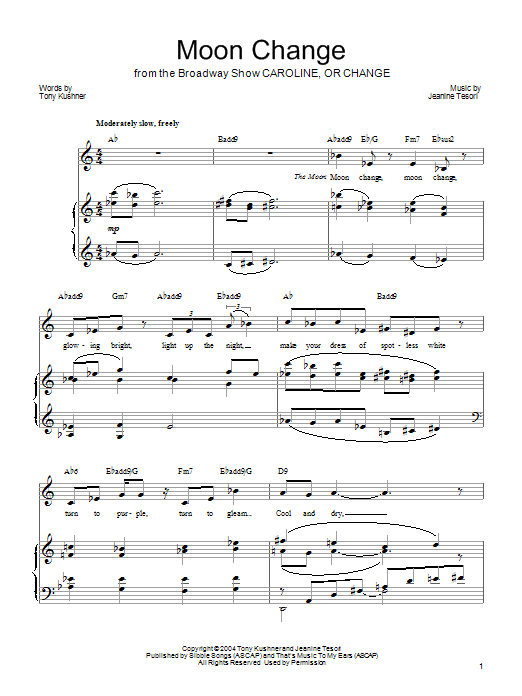 Jeanine Tesori Moon Change sheet music notes and chords arranged for Piano, Vocal & Guitar Chords (Right-Hand Melody)