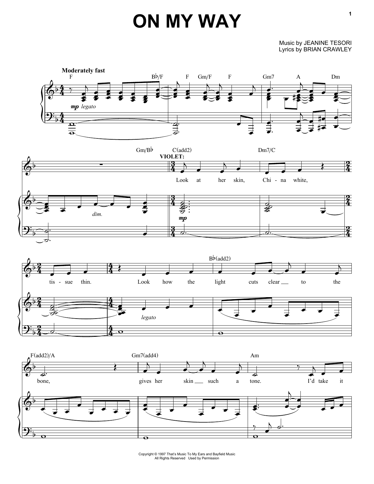 Jeanine Tesori On My Way sheet music notes and chords arranged for Piano & Vocal