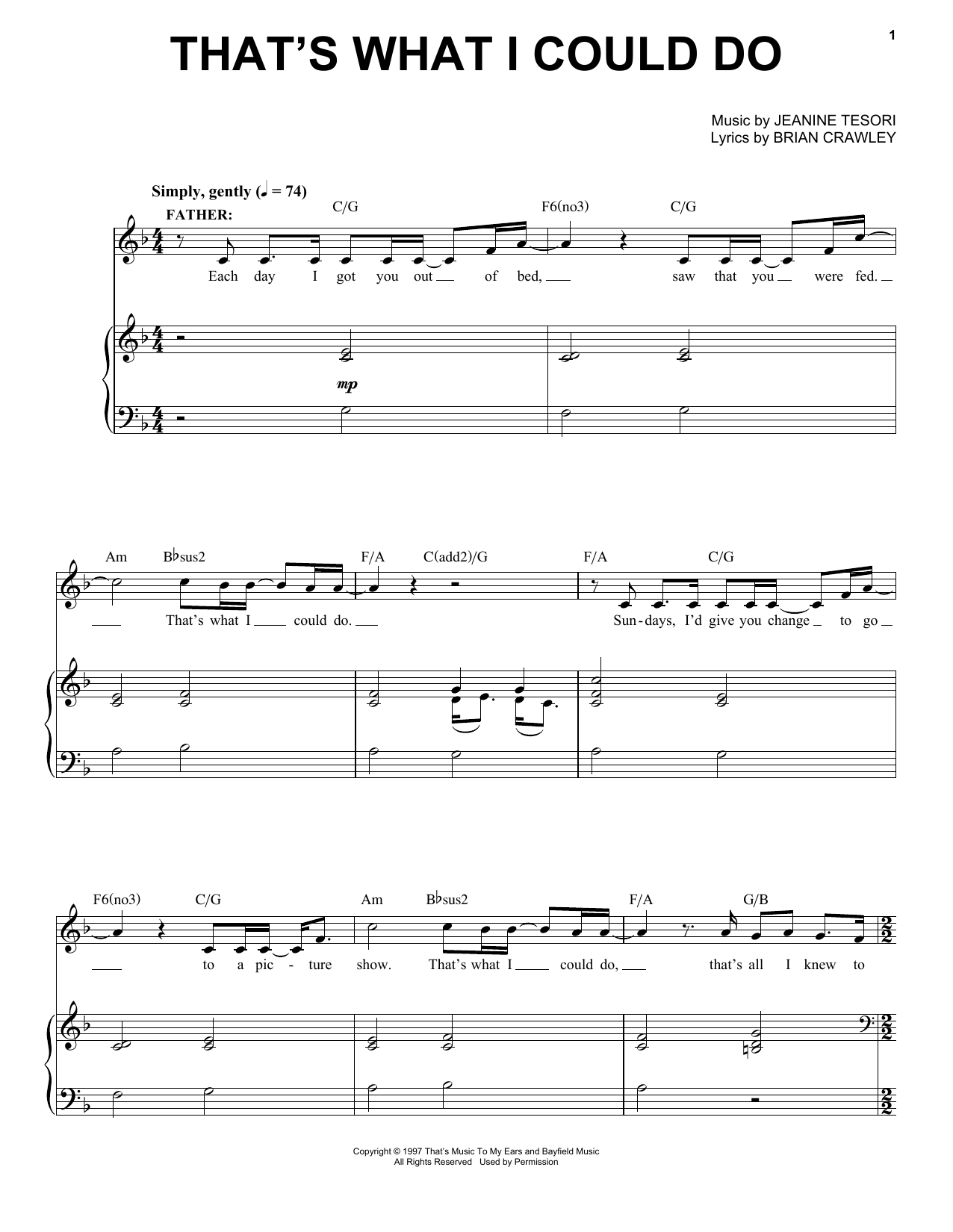 Jeanine Tesori That's What I Could Do sheet music notes and chords arranged for Piano & Vocal