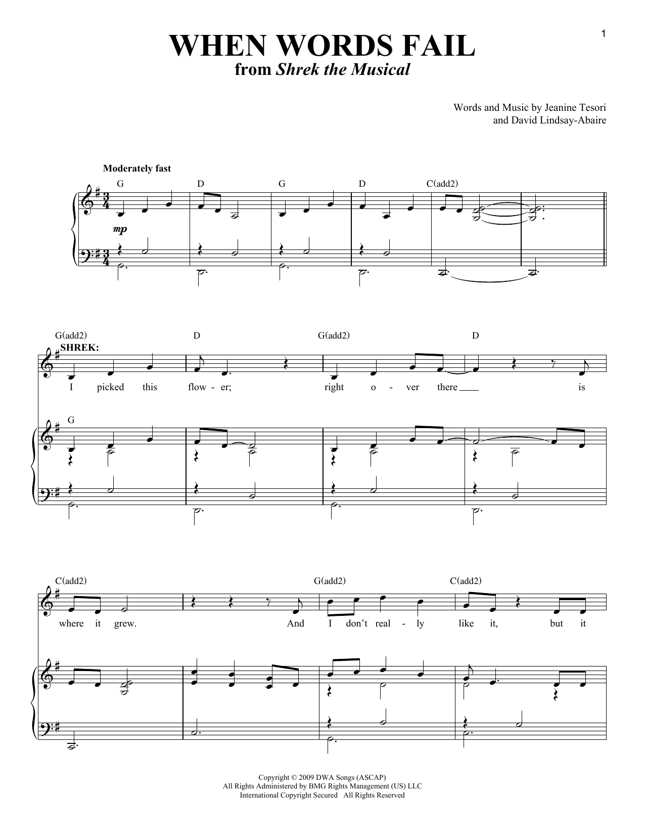 Jeanine Tesori When Words Fail sheet music notes and chords arranged for Piano & Vocal