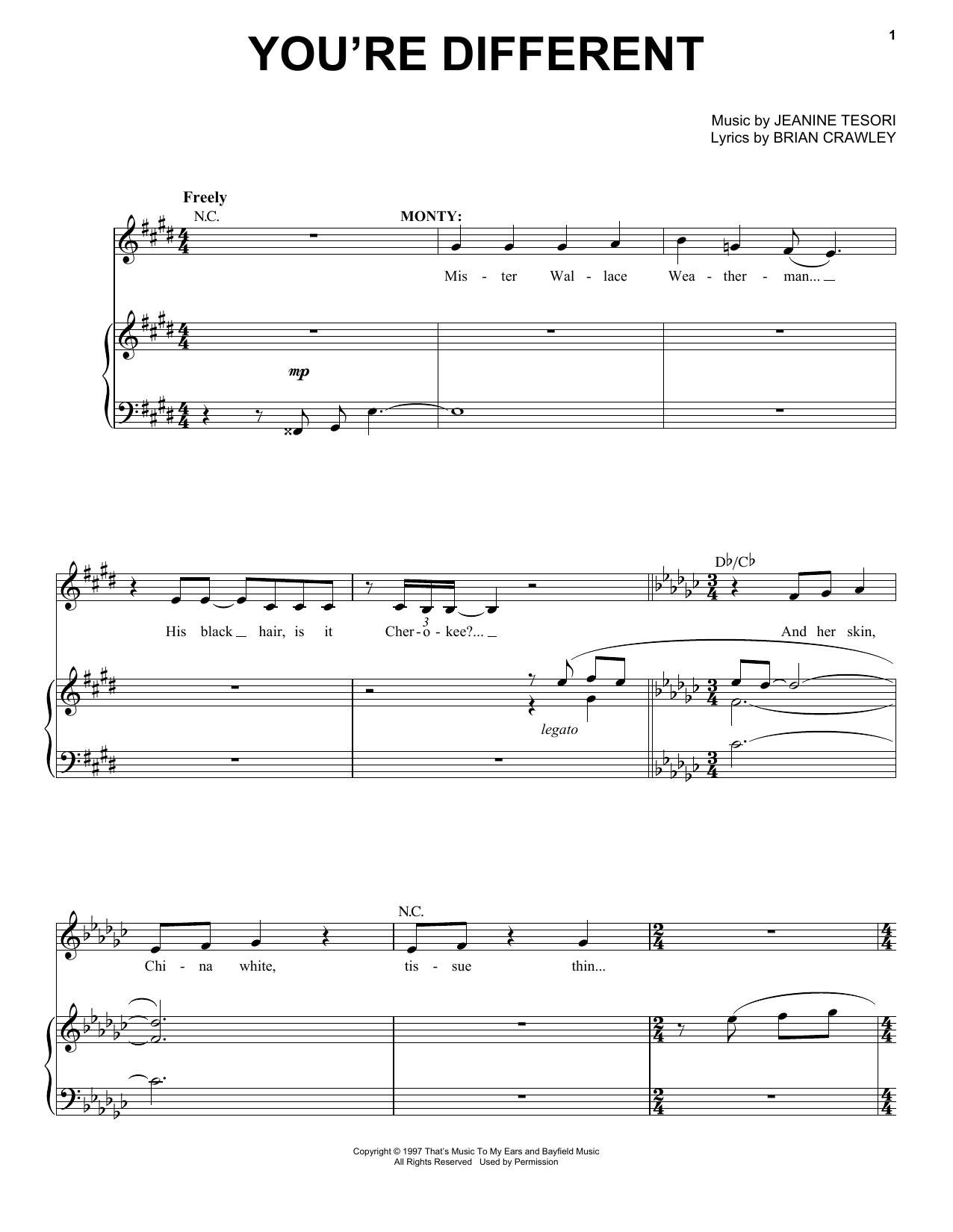 Jeanine Tesori You're Different sheet music notes and chords arranged for Piano & Vocal