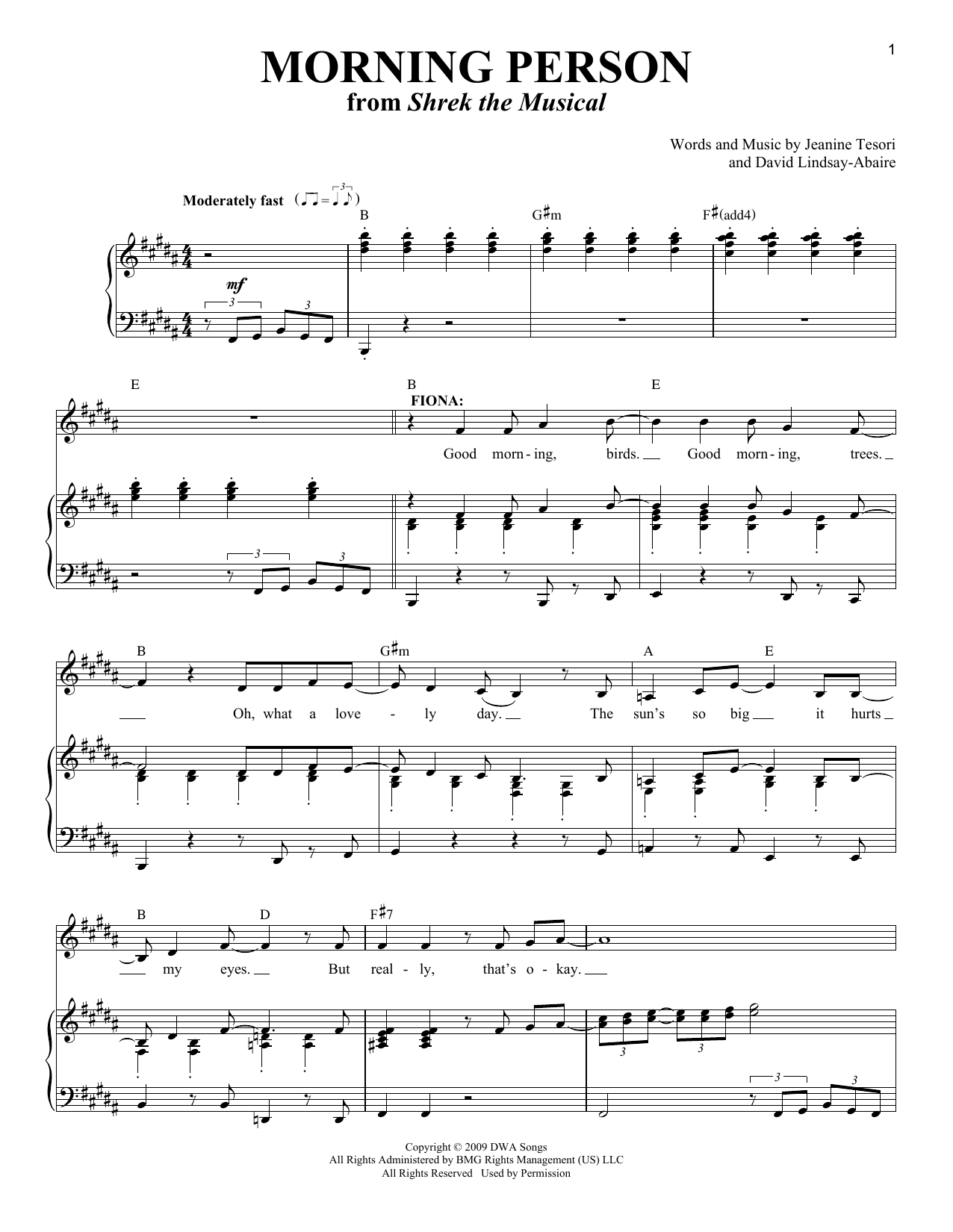 Jeanine Tesori Morning Person sheet music notes and chords arranged for Piano & Vocal