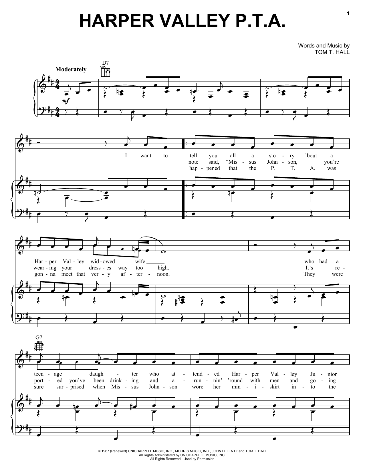 Jeannie C. Riley Harper Valley P.T.A. sheet music notes and chords arranged for Guitar Chords/Lyrics