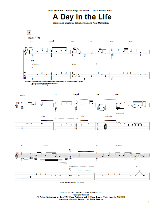 Jeff Beck A Day In The Life sheet music notes and chords arranged for Guitar Tab