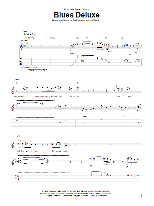 Jeff Beck Blues Deluxe sheet music notes and chords arranged for Guitar Tab