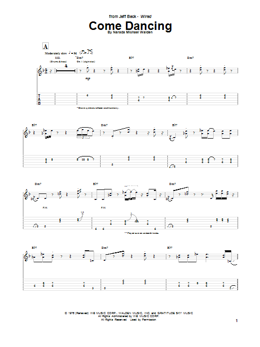 Jeff Beck Come Dancing sheet music notes and chords arranged for Guitar Tab