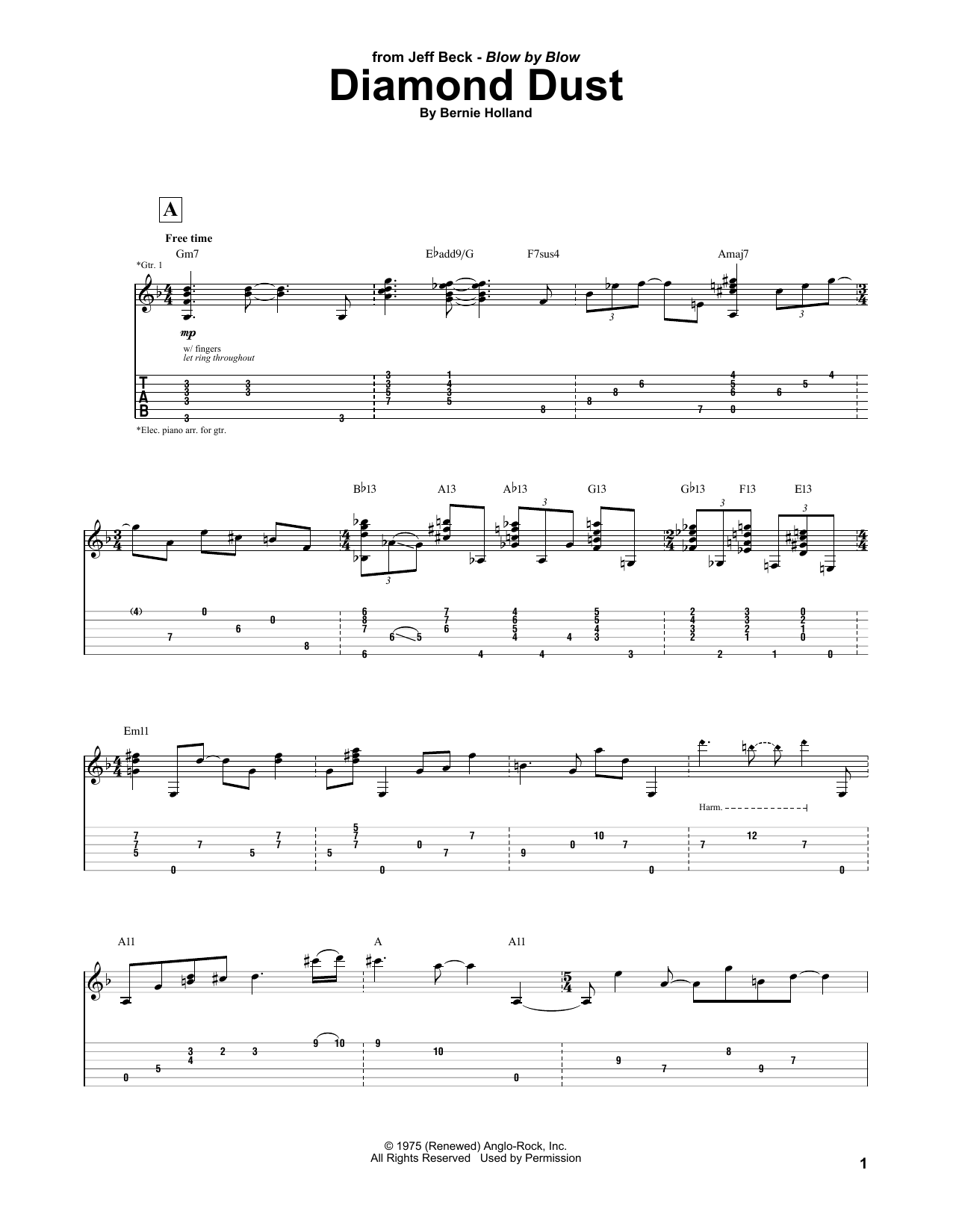 Jeff Beck Diamond Dust sheet music notes and chords arranged for Guitar Tab