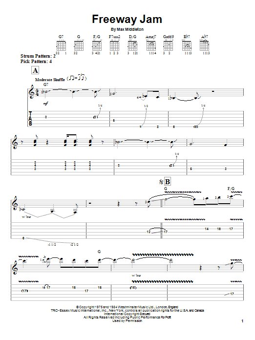 Jeff Beck Freeway Jam sheet music notes and chords arranged for Guitar Tab (Single Guitar)