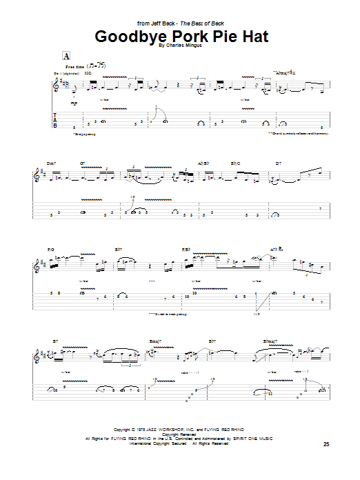 Jeff Beck Goodbye Pork Pie Hat sheet music notes and chords arranged for Guitar Tab