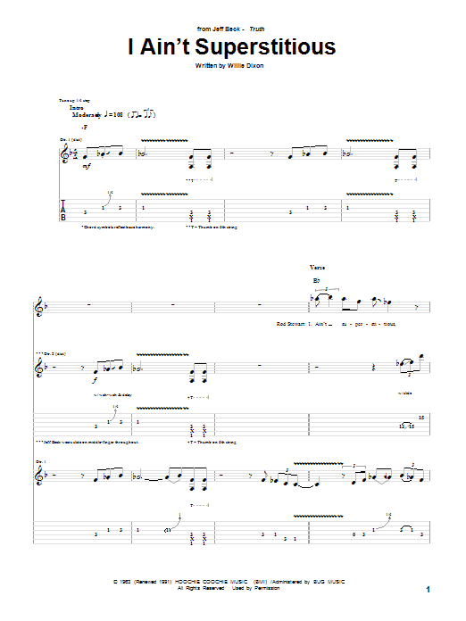 Jeff Beck I Ain't Superstitious sheet music notes and chords arranged for Guitar Tab