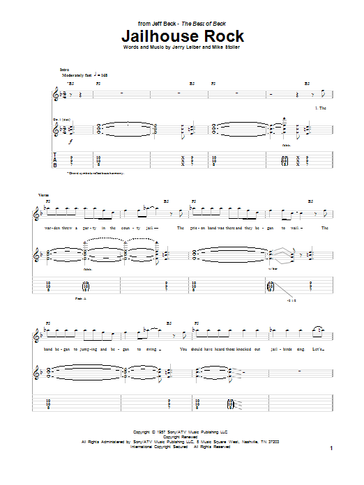 Jeff Beck Jailhouse Rock sheet music notes and chords arranged for Guitar Tab