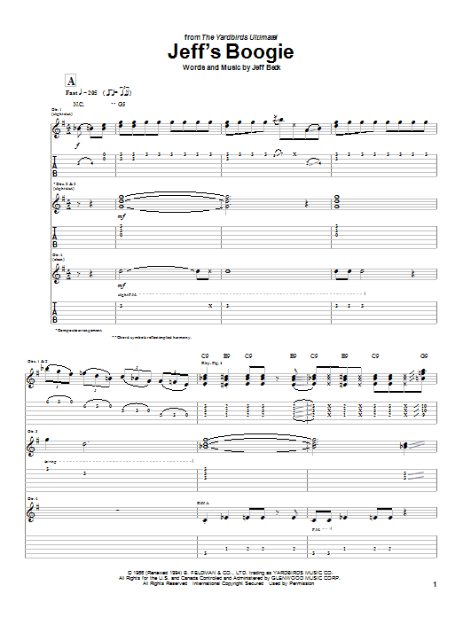 Jeff Beck Jeff's Boogie sheet music notes and chords arranged for Guitar Tab