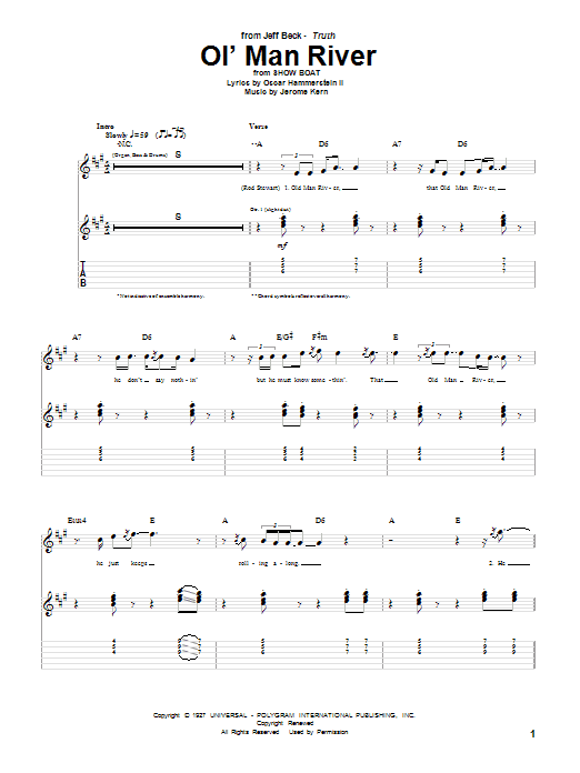 Jeff Beck Ol' Man River sheet music notes and chords arranged for Guitar Tab