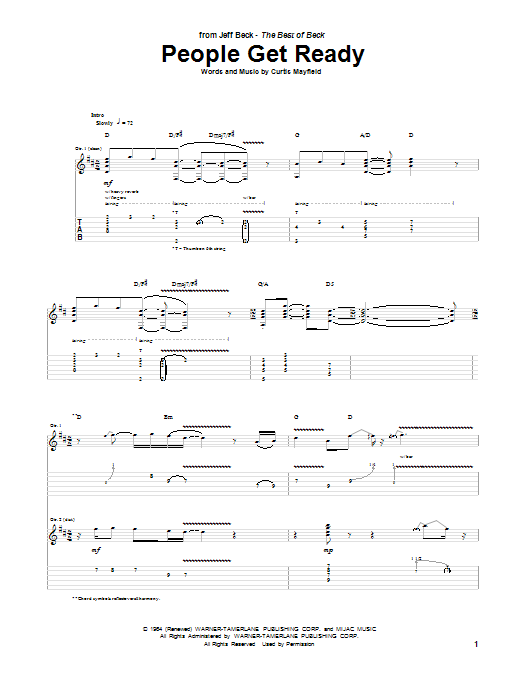 Jeff Beck People Get Ready sheet music notes and chords arranged for Guitar Tab (Single Guitar)
