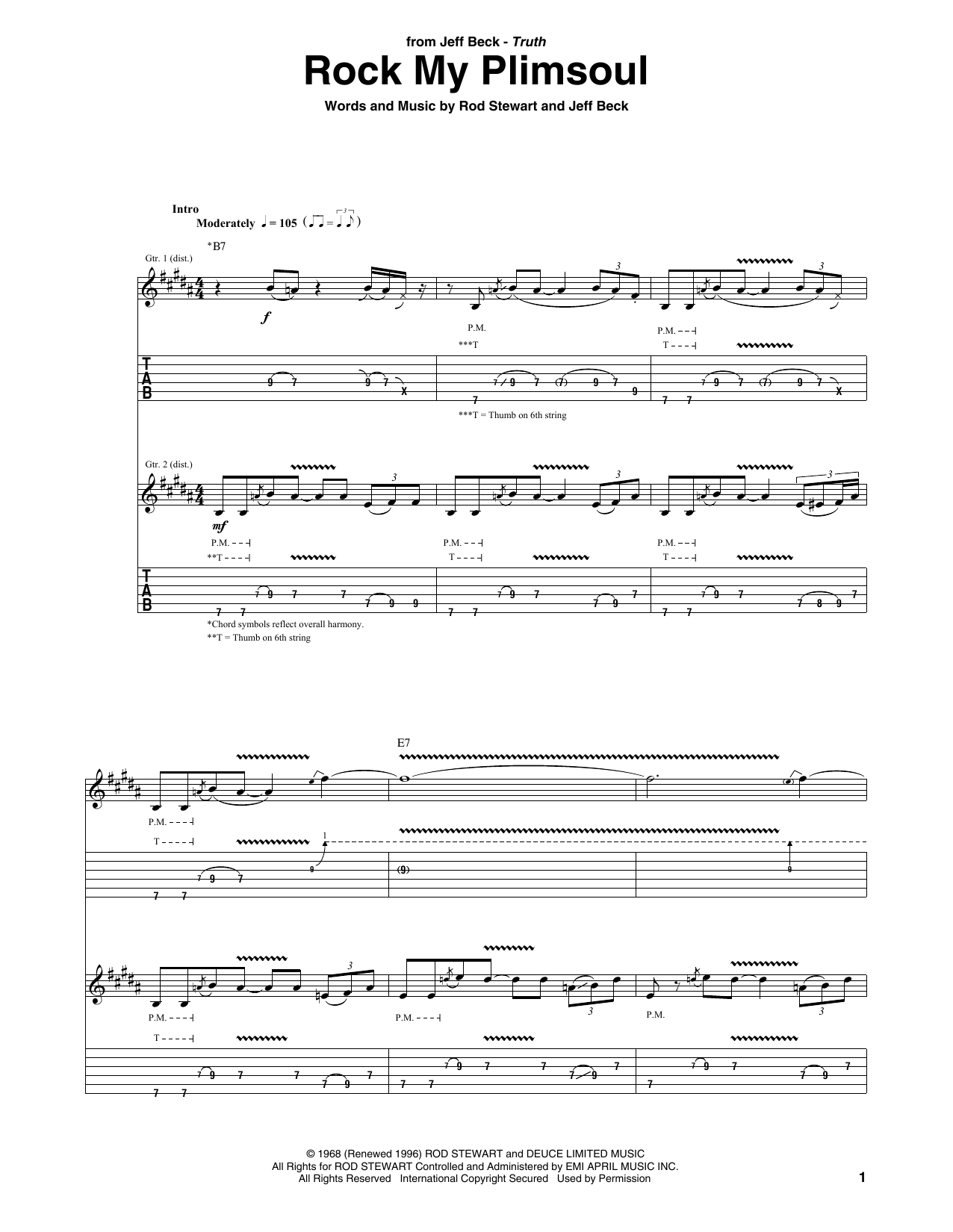 Jeff Beck Rock My Plimsoul sheet music notes and chords arranged for Guitar Tab