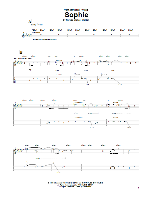 Jeff Beck Sophie sheet music notes and chords arranged for Guitar Tab