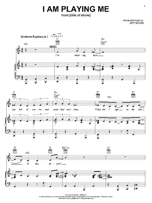 Jeff Bowen I Am Playing Me sheet music notes and chords arranged for Piano, Vocal & Guitar Chords (Right-Hand Melody)