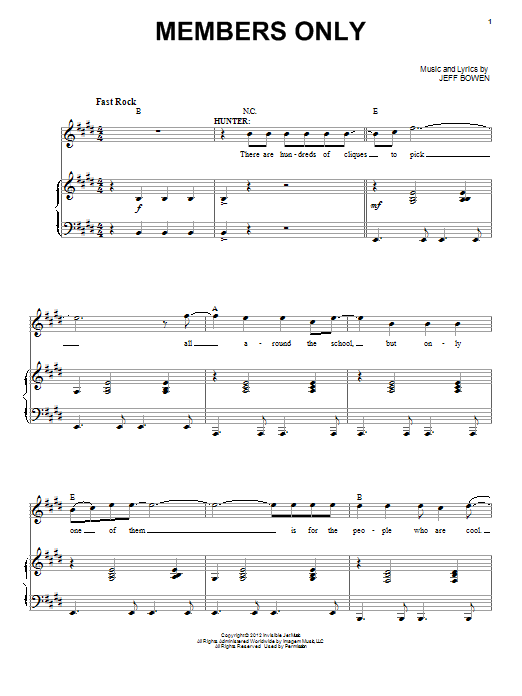 Jeff Bowen Members Only sheet music notes and chords arranged for Piano & Vocal