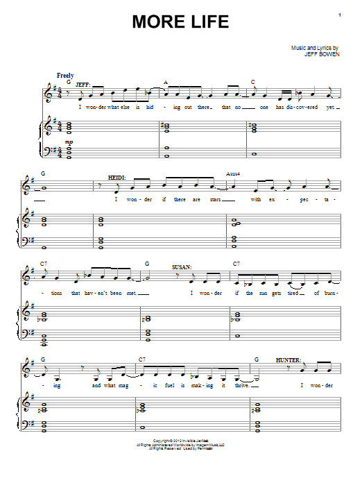 Jeff Bowen More Life sheet music notes and chords arranged for Piano & Vocal