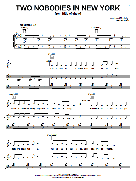 Jeff Bowen Two Nobodies In New York sheet music notes and chords arranged for Piano, Vocal & Guitar Chords (Right-Hand Melody)