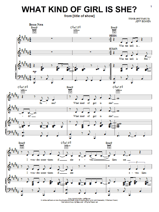 Jeff Bowen What Kind Of Girl Is She? sheet music notes and chords arranged for Piano, Vocal & Guitar Chords (Right-Hand Melody)