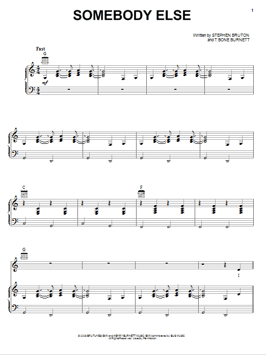 Jeff Bridges Somebody Else sheet music notes and chords arranged for Piano, Vocal & Guitar Chords (Right-Hand Melody)