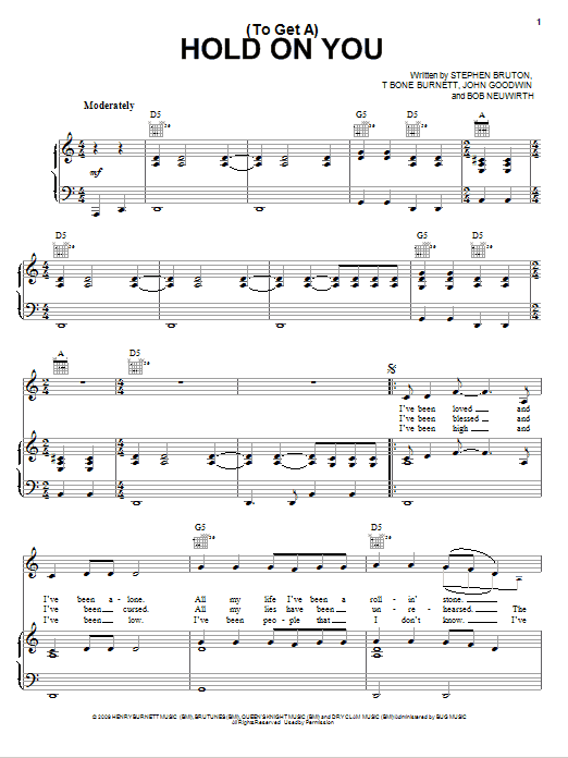 Jeff Bridges (To Get A) Hold On You sheet music notes and chords arranged for Piano, Vocal & Guitar Chords (Right-Hand Melody)
