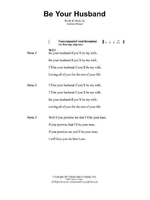 Jeff Buckley Be Your Husband sheet music notes and chords arranged for Guitar Chords/Lyrics