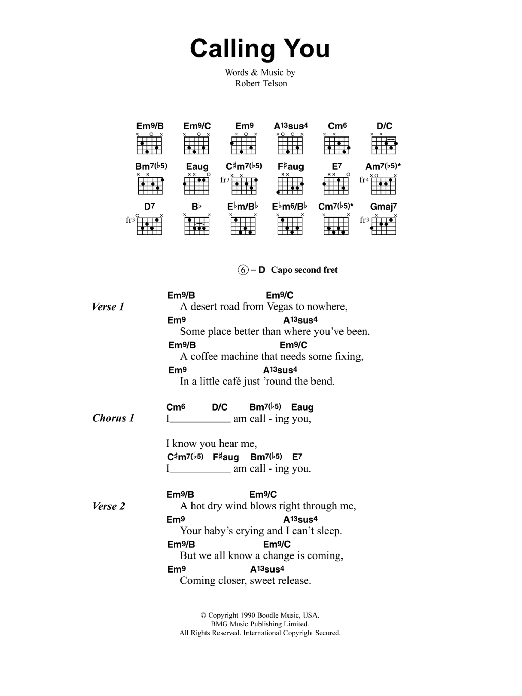 Jeff Buckley Calling You sheet music notes and chords arranged for Guitar Chords/Lyrics