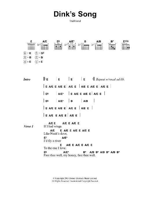 Jeff Buckley Dink's Song sheet music notes and chords arranged for Guitar Chords/Lyrics