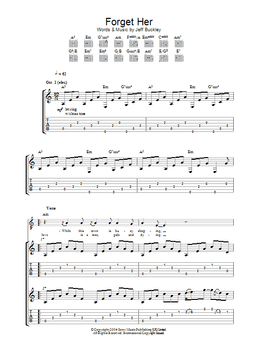 Jeff Buckley Forget Her sheet music notes and chords arranged for Piano, Vocal & Guitar Chords