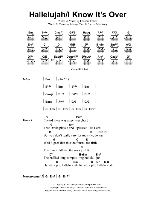 Jeff Buckley Hallelujah/I Know It's Over sheet music notes and chords arranged for Guitar Chords/Lyrics
